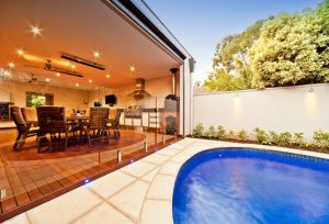 Alfresco Outdoor Room and Kitchen with Landscaped Pool Area