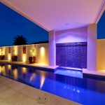 Portico with Outdoor Lighting and Water Feature